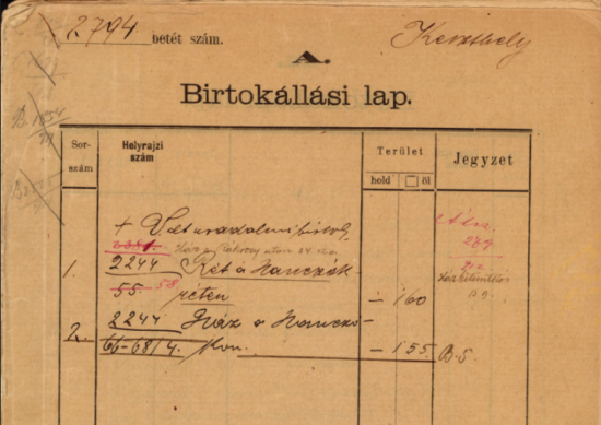 Régi birtokállási lap